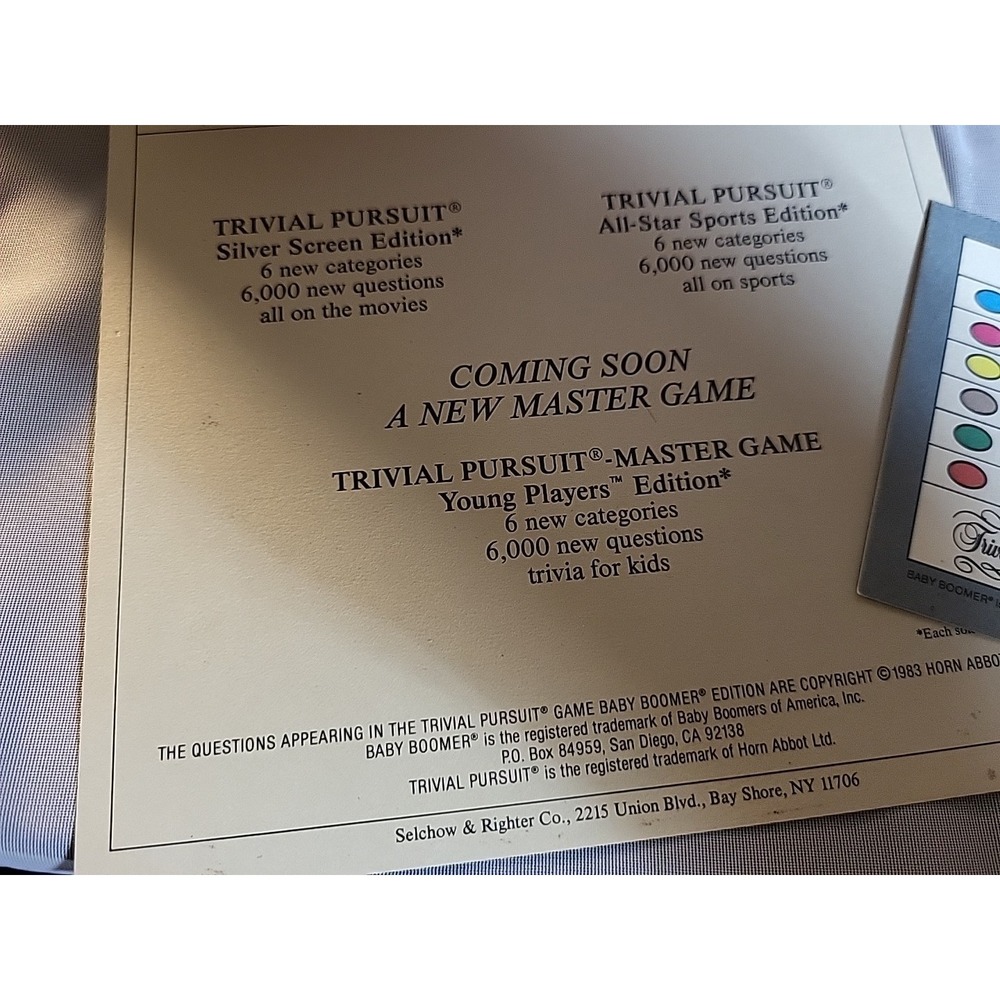 Vintage 1983 Trivial Pursuit Baby Boomer Edition Subsidiary Card Set - Picture 7 of 10